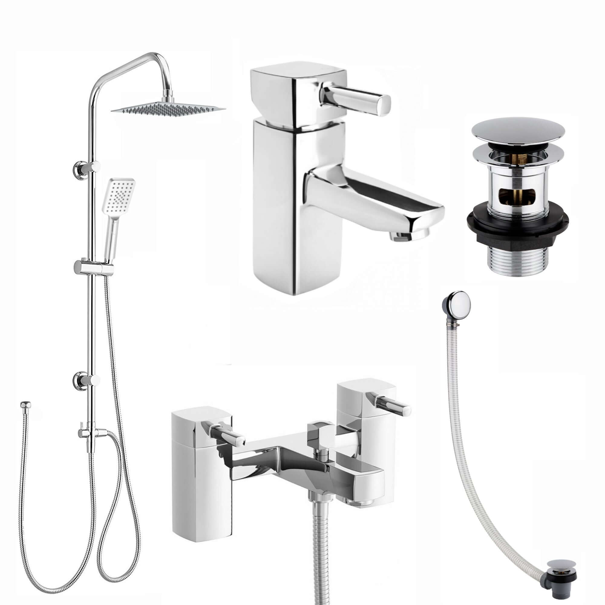 Buy Stella bundle incl. bath shower mixer tap with dual riser rail, basin mixer, bath and basin wastes - chrome Online UK | HOUSE OF ENKI